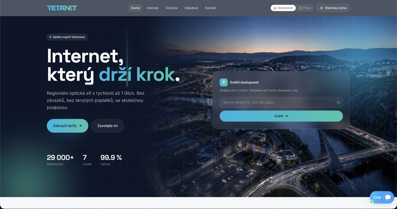 tetanet.cz homepage